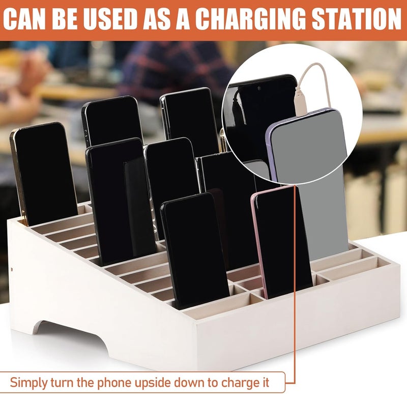Lzttyee Wooden 36-Grid Cell Phones Storage Box Desktop Mobile Phone Holder Organizer for Office School Classroom (36-Grid White) - Image 3